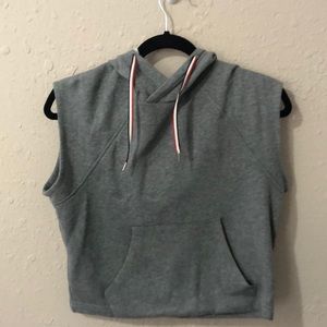 Gray Cropped Muscle Hoodie